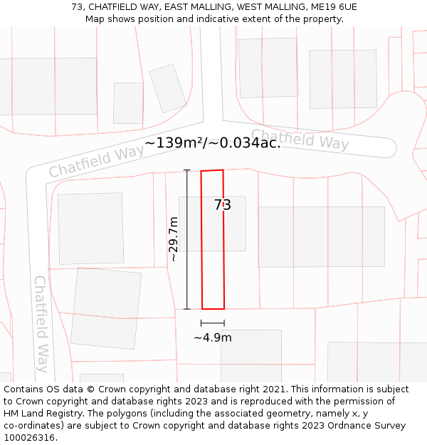 73, CHATFIELD WAY, EAST MALLING, WEST MALLING, ME19 6UE: Plot and title map