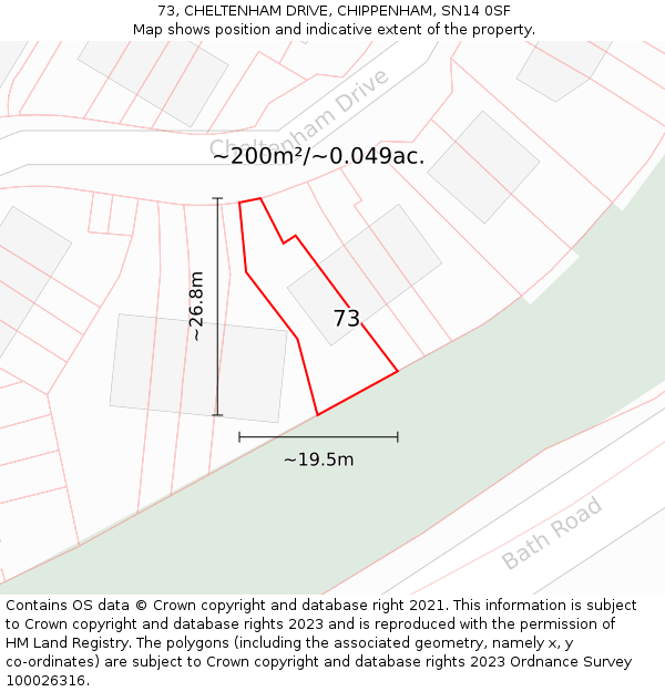 73, CHELTENHAM DRIVE, CHIPPENHAM, SN14 0SF: Plot and title map