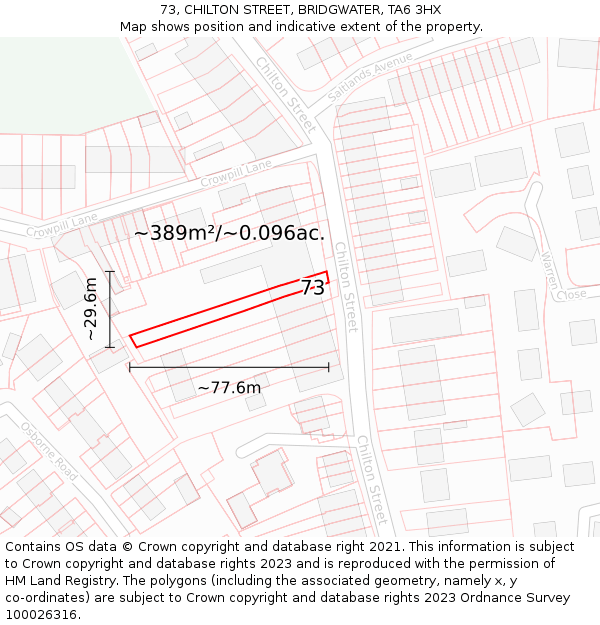73, CHILTON STREET, BRIDGWATER, TA6 3HX: Plot and title map