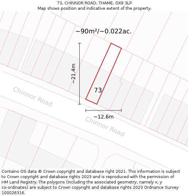 73, CHINNOR ROAD, THAME, OX9 3LP: Plot and title map