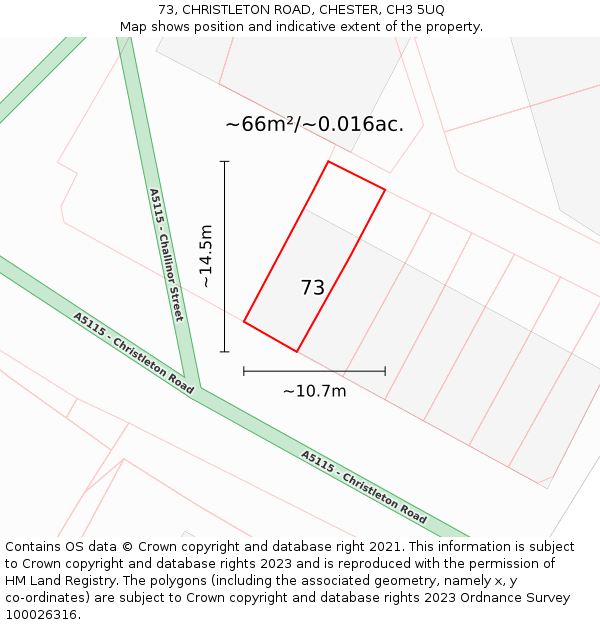 73, CHRISTLETON ROAD, CHESTER, CH3 5UQ: Plot and title map