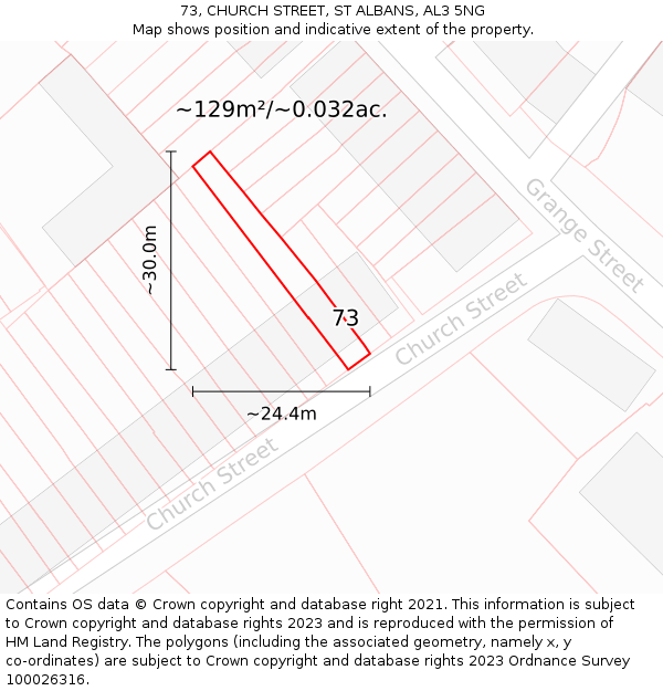 73, CHURCH STREET, ST ALBANS, AL3 5NG: Plot and title map