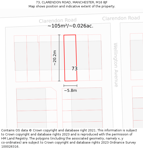 73, CLARENDON ROAD, MANCHESTER, M16 8JF: Plot and title map