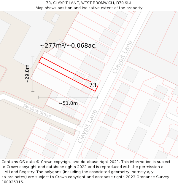 73, CLAYPIT LANE, WEST BROMWICH, B70 9UL: Plot and title map