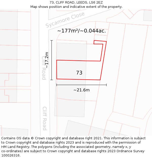 73, CLIFF ROAD, LEEDS, LS6 2EZ: Plot and title map
