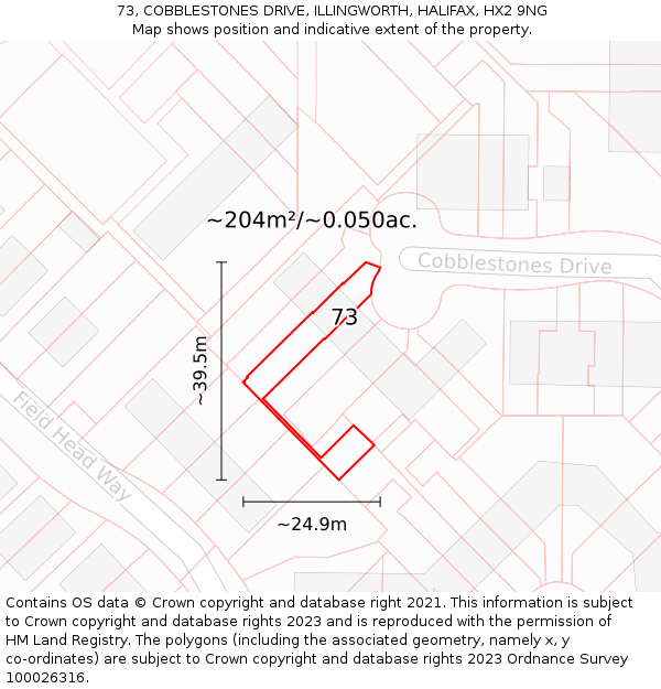 73, COBBLESTONES DRIVE, ILLINGWORTH, HALIFAX, HX2 9NG: Plot and title map