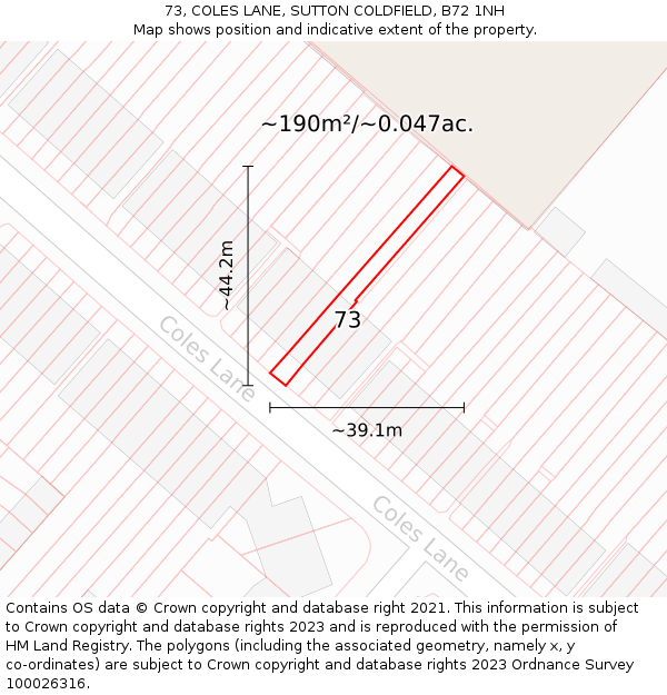 73, COLES LANE, SUTTON COLDFIELD, B72 1NH: Plot and title map