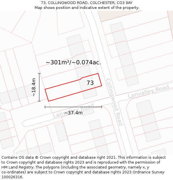 73, COLLINGWOOD ROAD, COLCHESTER, CO3 9AY: Plot and title map