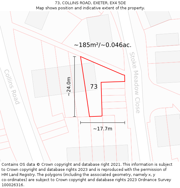 73, COLLINS ROAD, EXETER, EX4 5DE: Plot and title map