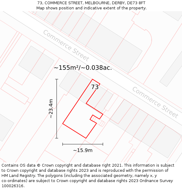 73, COMMERCE STREET, MELBOURNE, DERBY, DE73 8FT: Plot and title map