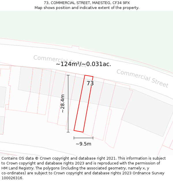 73, COMMERCIAL STREET, MAESTEG, CF34 9PX: Plot and title map