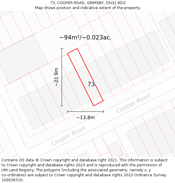 73, COOPER ROAD, GRIMSBY, DN32 8DG: Plot and title map