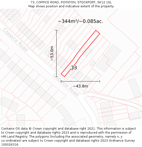 73, COPPICE ROAD, POYNTON, STOCKPORT, SK12 1SL: Plot and title map