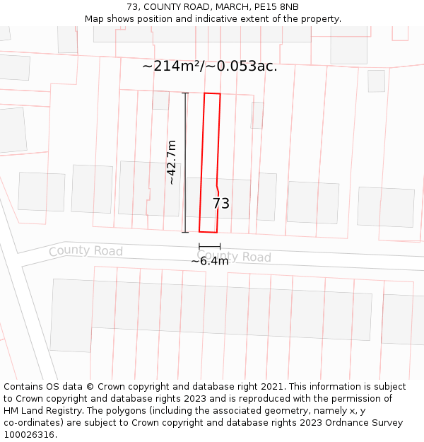 73, COUNTY ROAD, MARCH, PE15 8NB: Plot and title map