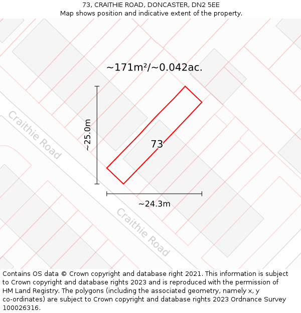 73, CRAITHIE ROAD, DONCASTER, DN2 5EE: Plot and title map