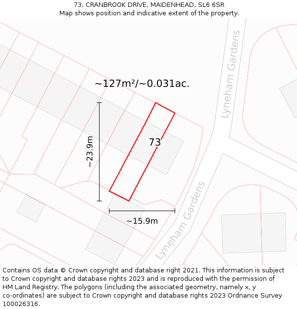 73, CRANBROOK DRIVE, MAIDENHEAD, SL6 6SR: Plot and title map