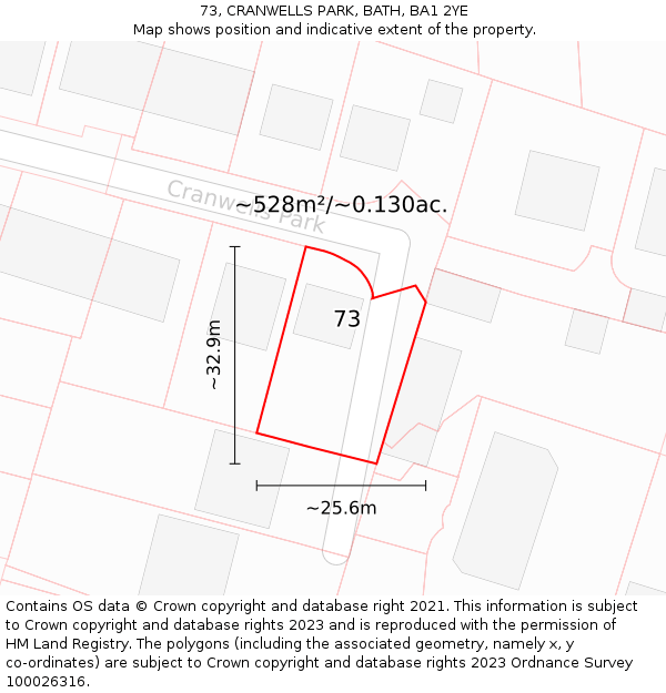 73, CRANWELLS PARK, BATH, BA1 2YE: Plot and title map