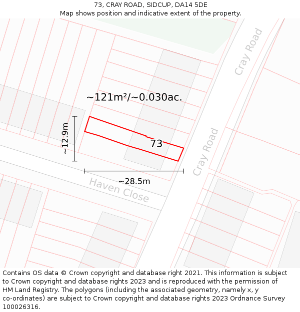 73, CRAY ROAD, SIDCUP, DA14 5DE: Plot and title map