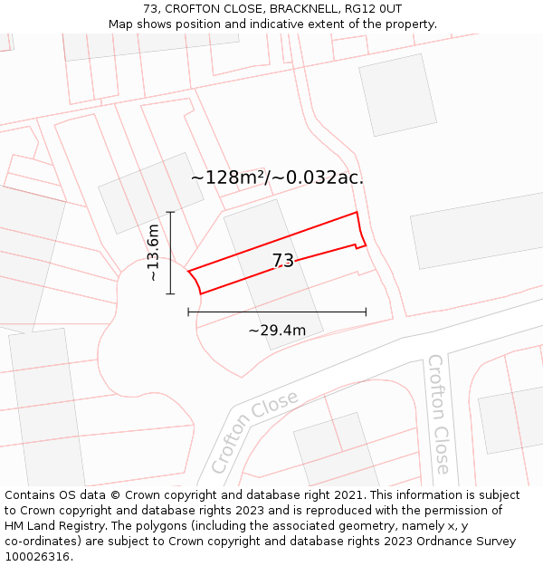 73, CROFTON CLOSE, BRACKNELL, RG12 0UT: Plot and title map