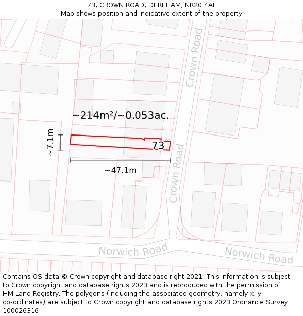 73, CROWN ROAD, DEREHAM, NR20 4AE: Plot and title map