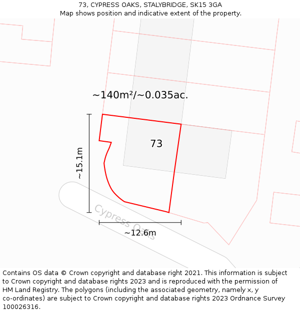 73, CYPRESS OAKS, STALYBRIDGE, SK15 3GA: Plot and title map