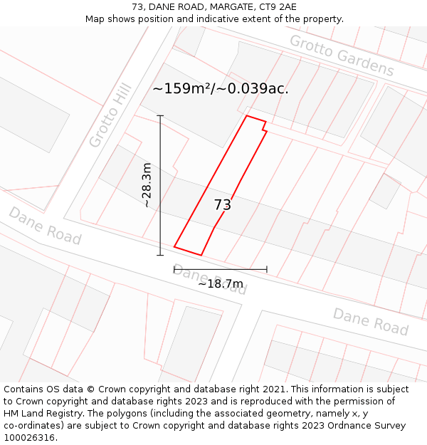 73, DANE ROAD, MARGATE, CT9 2AE: Plot and title map