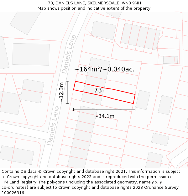 73, DANIELS LANE, SKELMERSDALE, WN8 9NH: Plot and title map