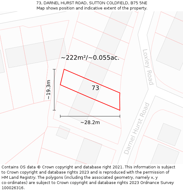 73, DARNEL HURST ROAD, SUTTON COLDFIELD, B75 5NE: Plot and title map