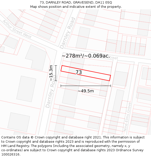 73, DARNLEY ROAD, GRAVESEND, DA11 0SQ: Plot and title map