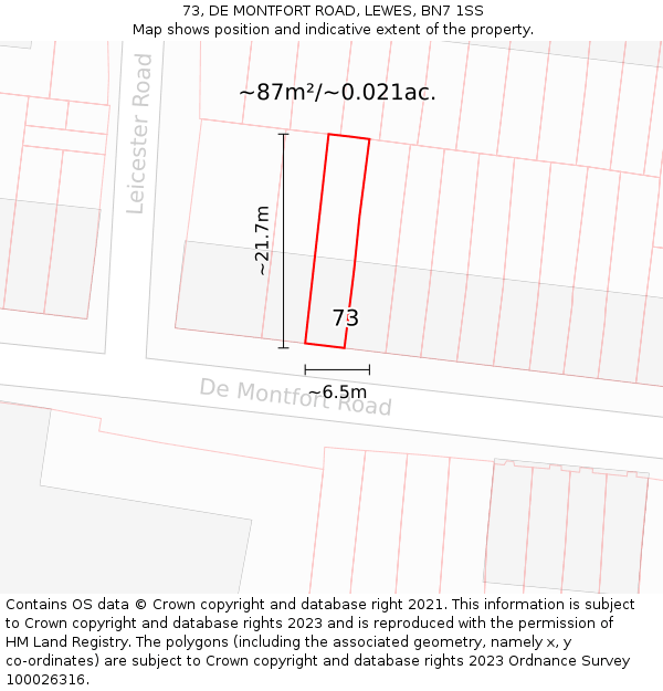 73, DE MONTFORT ROAD, LEWES, BN7 1SS: Plot and title map