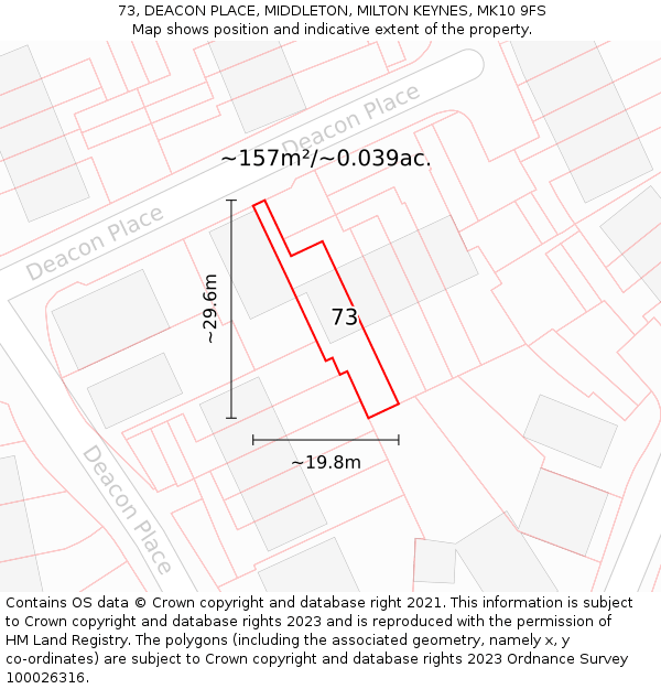 73, DEACON PLACE, MIDDLETON, MILTON KEYNES, MK10 9FS: Plot and title map