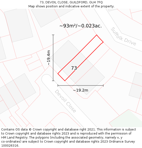 73, DEVOIL CLOSE, GUILDFORD, GU4 7FQ: Plot and title map