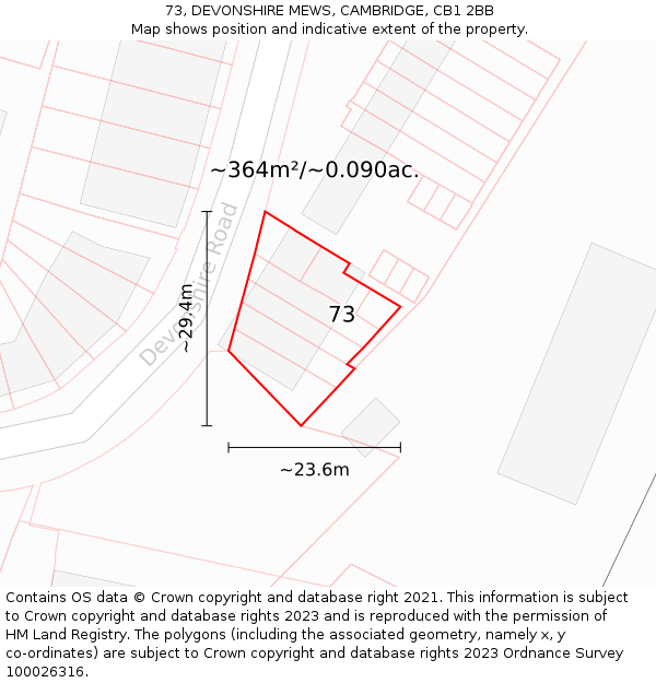 73, DEVONSHIRE MEWS, CAMBRIDGE, CB1 2BB: Plot and title map