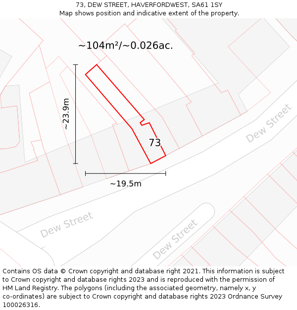 73, DEW STREET, HAVERFORDWEST, SA61 1SY: Plot and title map