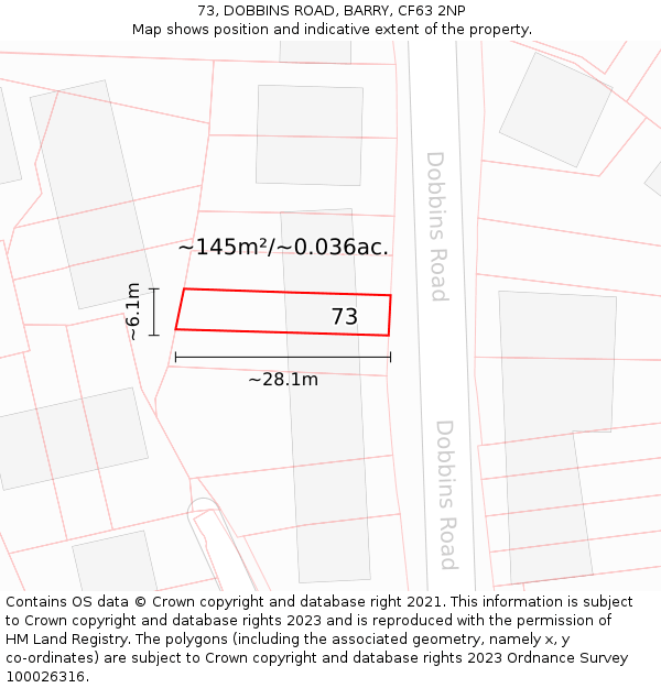 73, DOBBINS ROAD, BARRY, CF63 2NP: Plot and title map