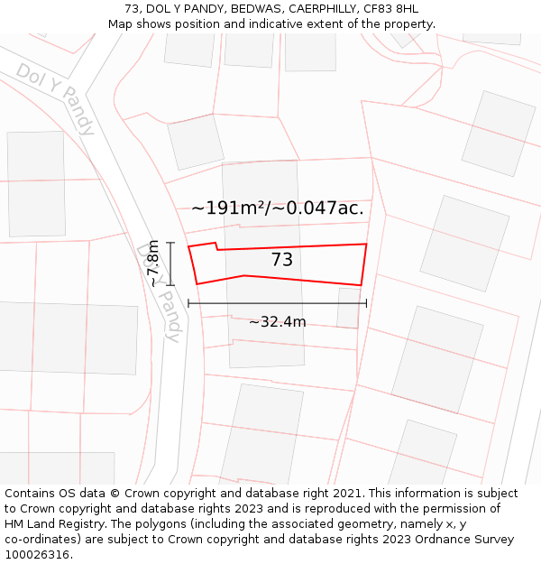73, DOL Y PANDY, BEDWAS, CAERPHILLY, CF83 8HL: Plot and title map