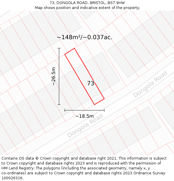 73, DONGOLA ROAD, BRISTOL, BS7 9HW: Plot and title map