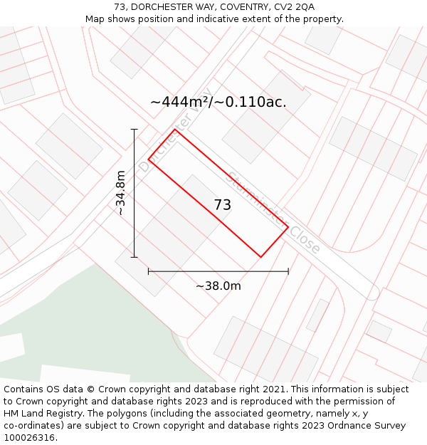 73, DORCHESTER WAY, COVENTRY, CV2 2QA: Plot and title map