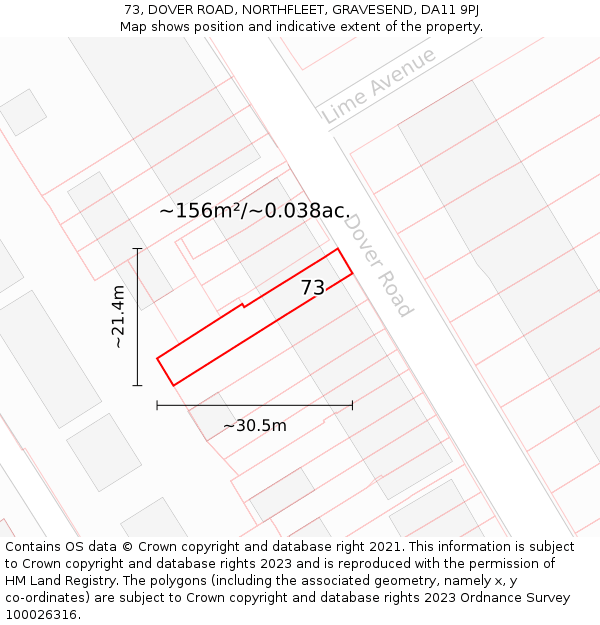 73, DOVER ROAD, NORTHFLEET, GRAVESEND, DA11 9PJ: Plot and title map