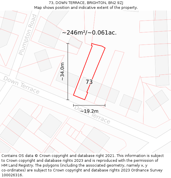 73, DOWN TERRACE, BRIGHTON, BN2 9ZJ: Plot and title map