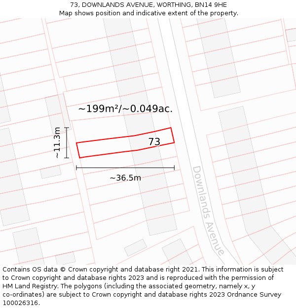 73, DOWNLANDS AVENUE, WORTHING, BN14 9HE: Plot and title map