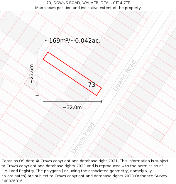 73, DOWNS ROAD, WALMER, DEAL, CT14 7TB: Plot and title map