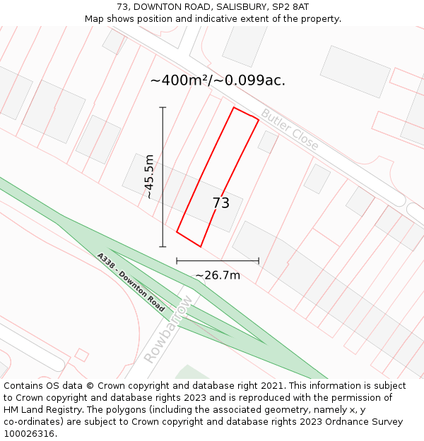 73, DOWNTON ROAD, SALISBURY, SP2 8AT: Plot and title map