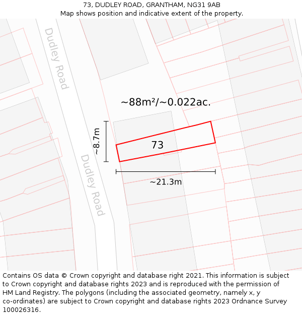 73, DUDLEY ROAD, GRANTHAM, NG31 9AB: Plot and title map