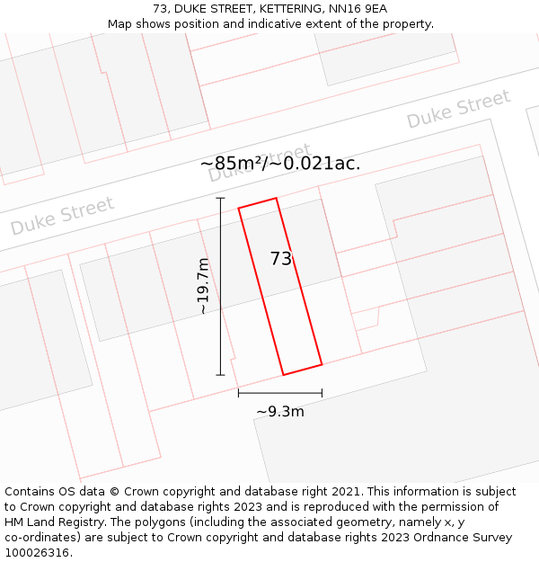 73, DUKE STREET, KETTERING, NN16 9EA: Plot and title map