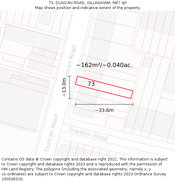 73, DUNCAN ROAD, GILLINGHAM, ME7 4JY: Plot and title map