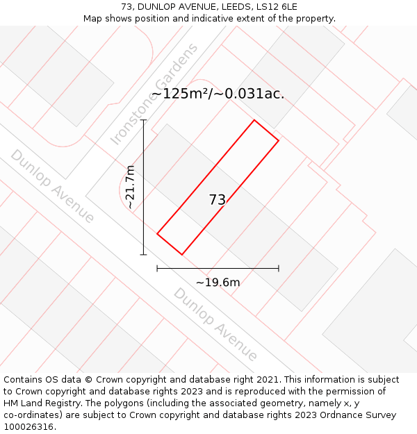 73, DUNLOP AVENUE, LEEDS, LS12 6LE: Plot and title map