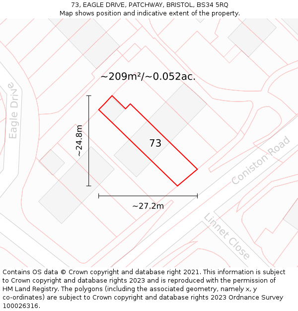 73, EAGLE DRIVE, PATCHWAY, BRISTOL, BS34 5RQ: Plot and title map