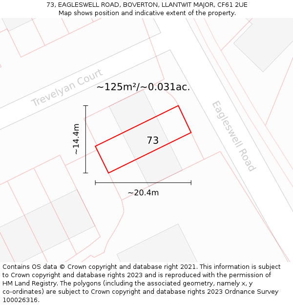 73, EAGLESWELL ROAD, BOVERTON, LLANTWIT MAJOR, CF61 2UE: Plot and title map