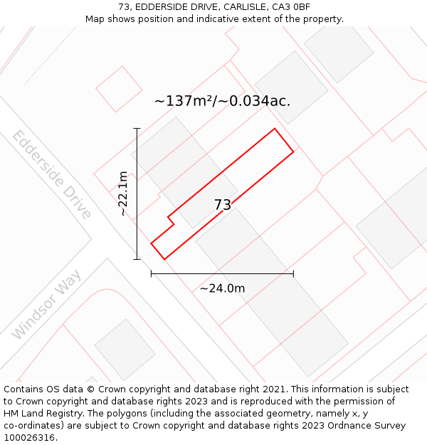 73, EDDERSIDE DRIVE, CARLISLE, CA3 0BF: Plot and title map